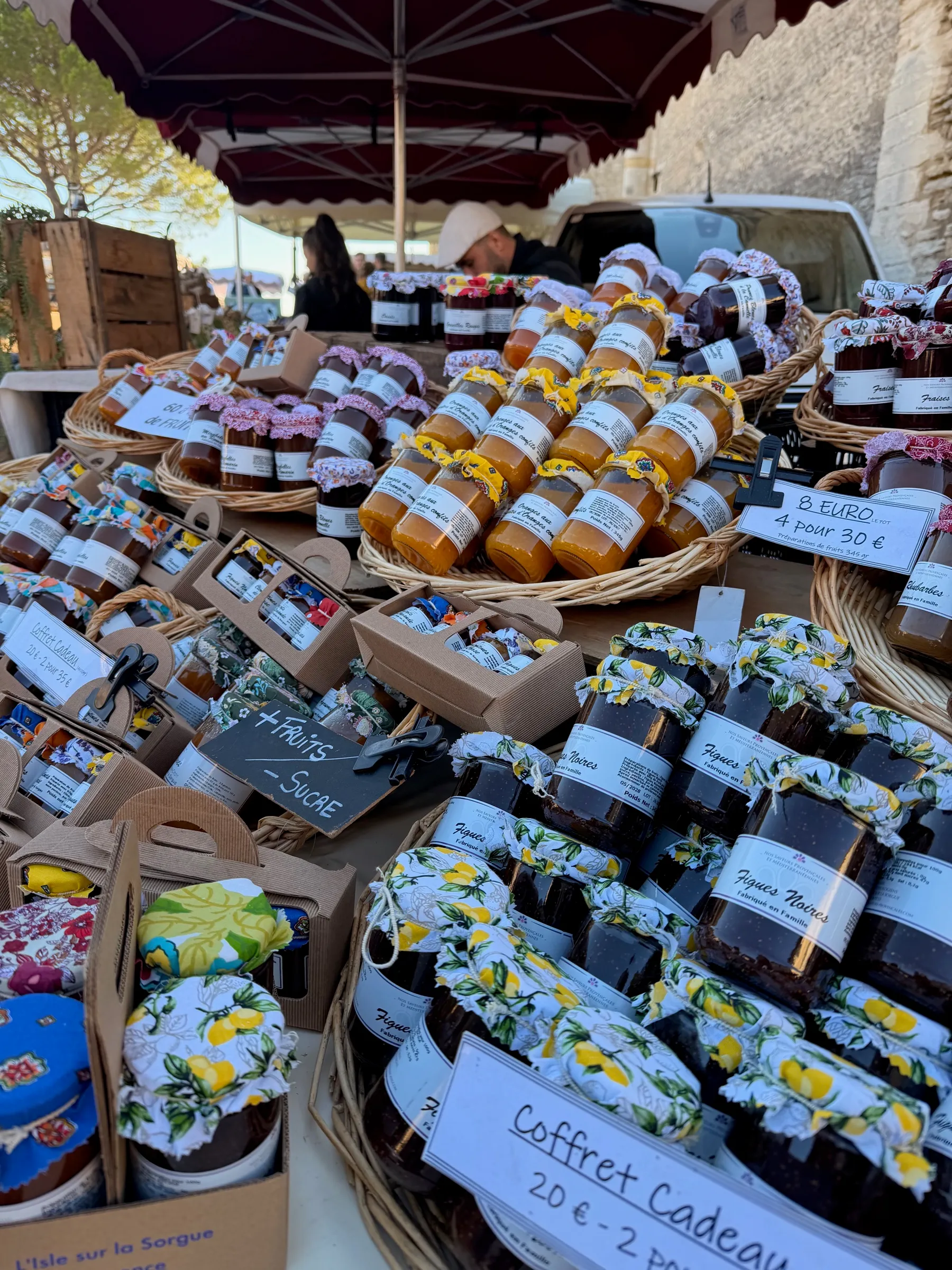 Jars of jam and confiture on a Provençal market stall